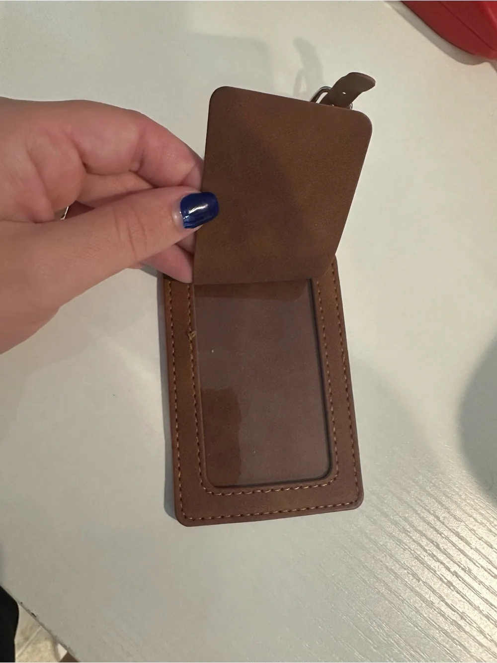 Brown Leather Luggage Tag with Airplane Accent
